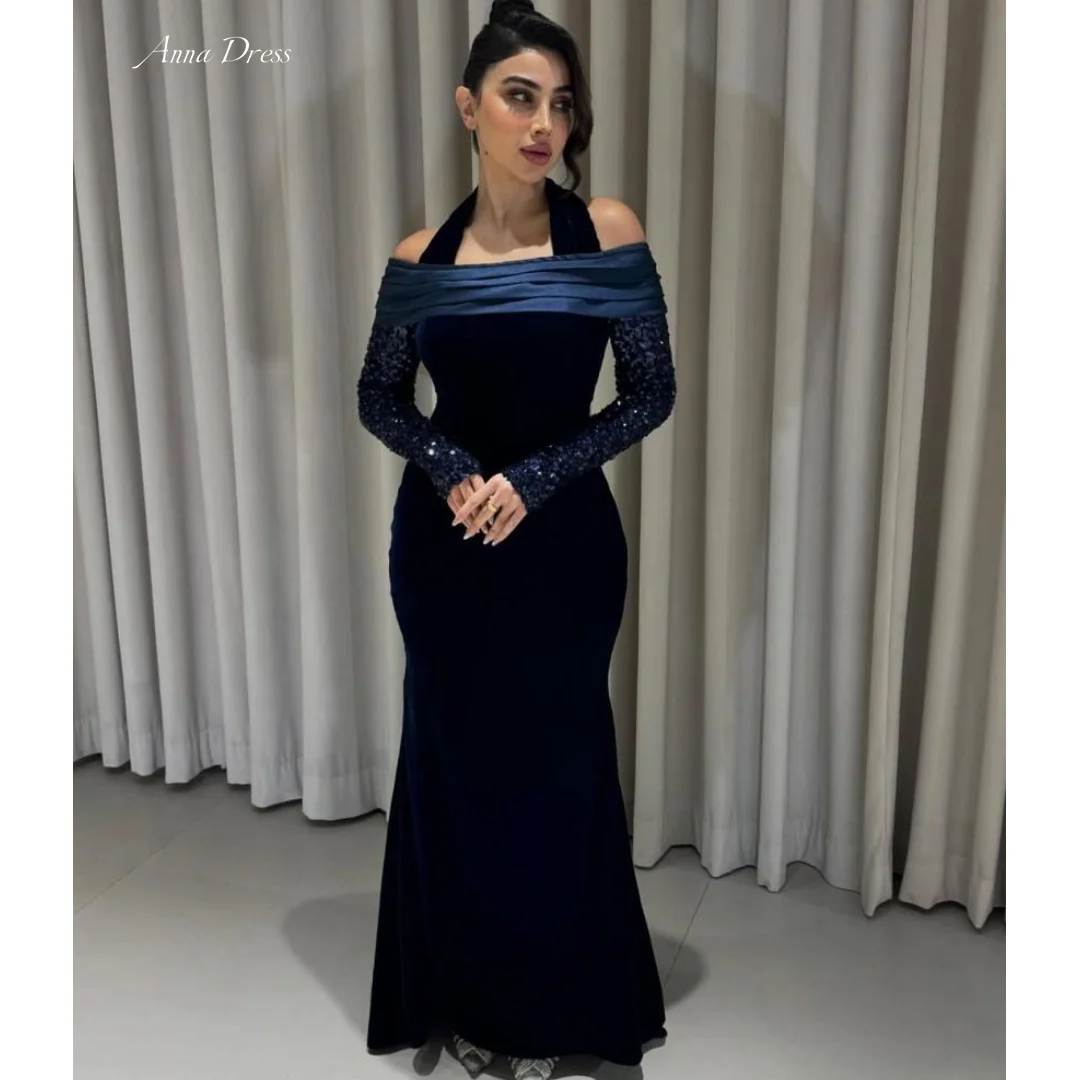 

Anna Navy Blue Evening Dresses Women Elegant Party Dress Custom Made Sequins Mermaid Cocktail Dresses for Formal Occasions Woman