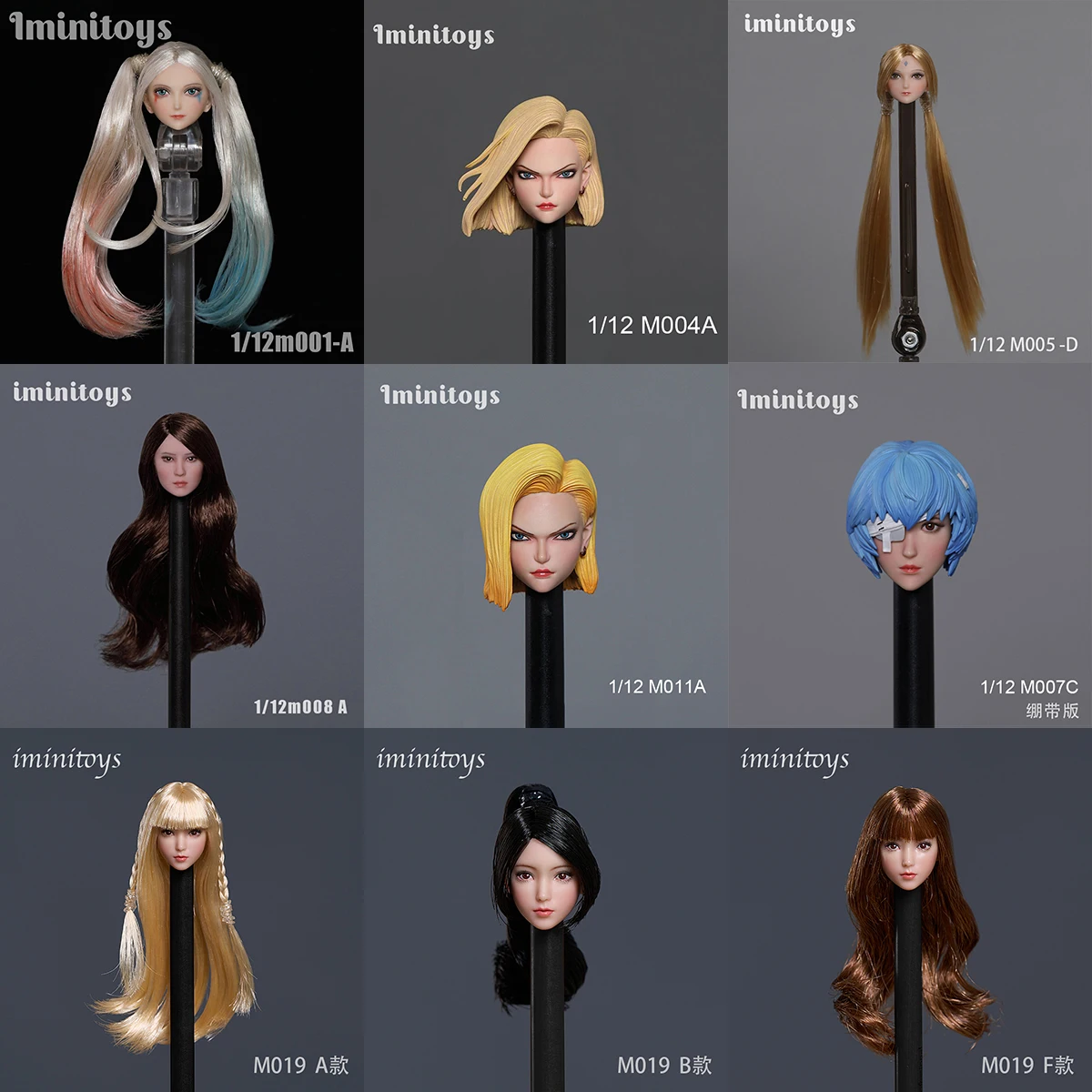 

IminiToys M001 M004 M005 M007 M008 M011 M019 1/12 Модель женской головы для фигурок 6 дюймов, совместимая с телами солдат и куклами