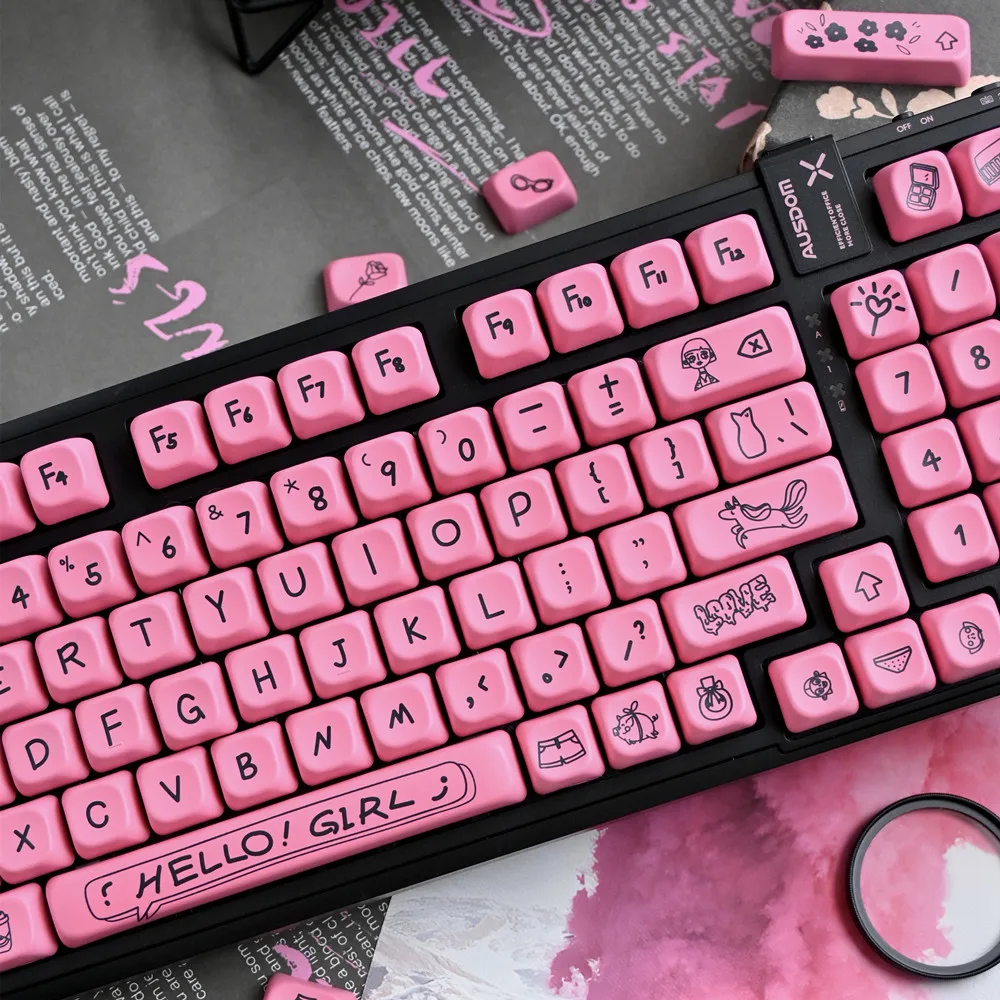 Mechanical Keyboard Keycaps Pink 145 Keys PBT Full Sets KOA Profile DYE-Subbed For Gateron Outemu Kailh TTC Cherry Mx Switches