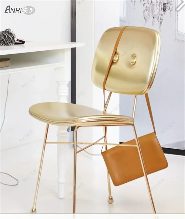 

Nordic light luxury backrest dining chair special-shaped creative designer golden dressing single leisure chair customization