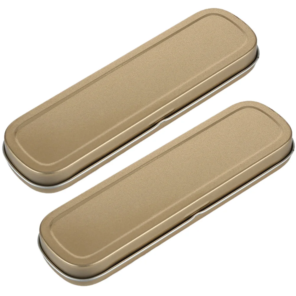 

2pcs Tinplate Pen Case Stationery Box For Student Pencil Storage Durable Golden Sponge Lined Organizer