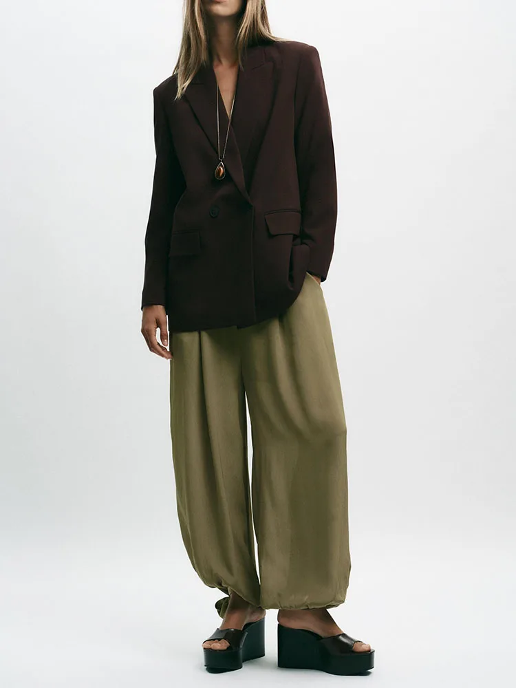 Herfst 2025, hoogwaardig los lang Sve-pak met dubbele rij knopen, Jaet Faionable bovenkleding, comfortabele pasvorm, Chinese sle-top