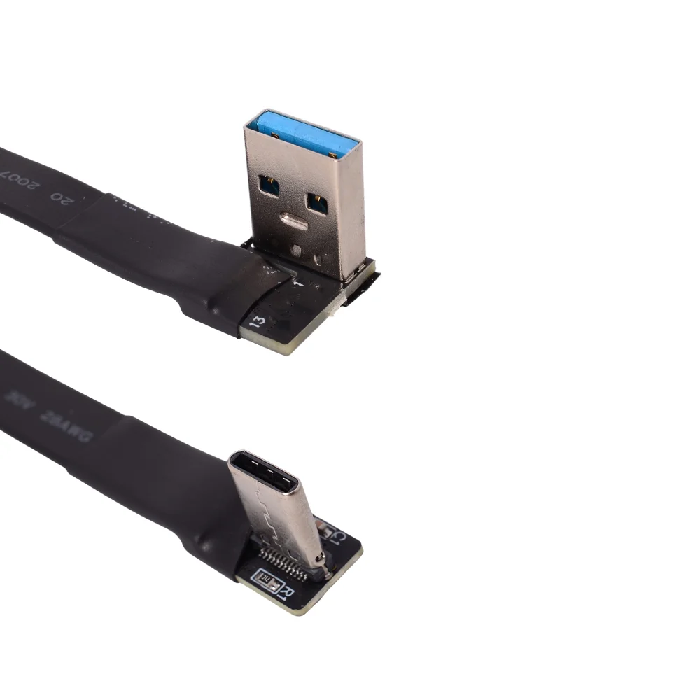 USB 3.0 Type-C To Type-A Male Female Flat Extension Cable Flexible 5Gbps 90 Degree Extender Adapter Cable Double Bend 5V/1.5A