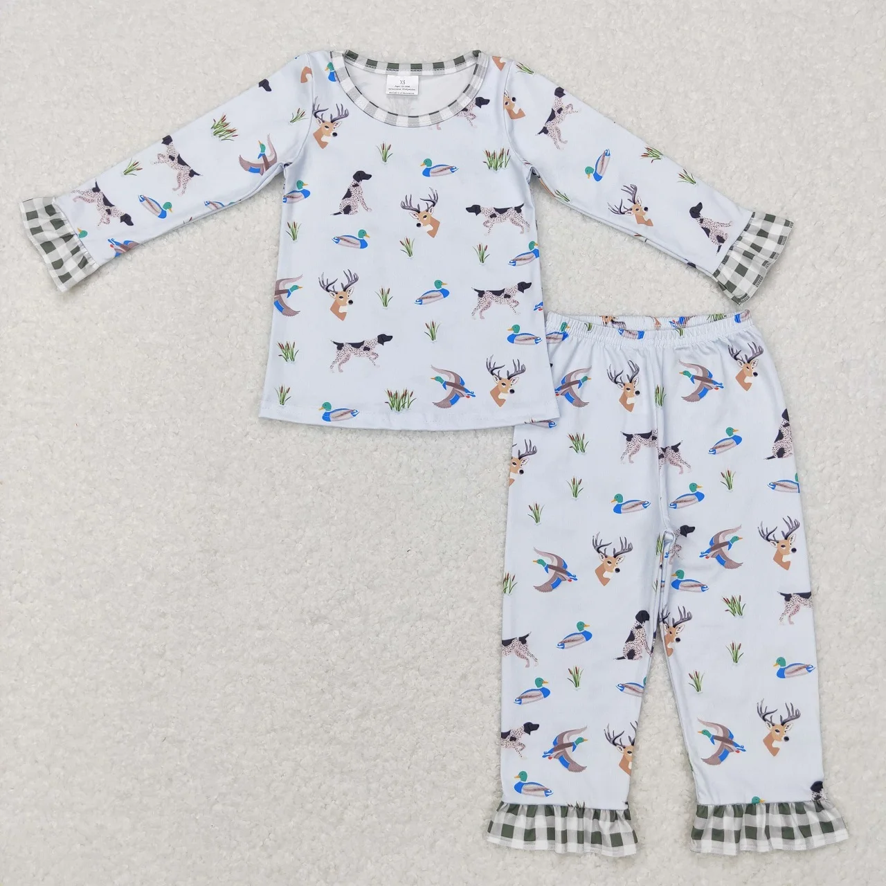 Wholesale Children Hunting Pajamas Sleepwear Boy Girl Long Sleeves Ducks Shirt Set Kids Dogs Pants Toddler Deer Outfit Nightwear