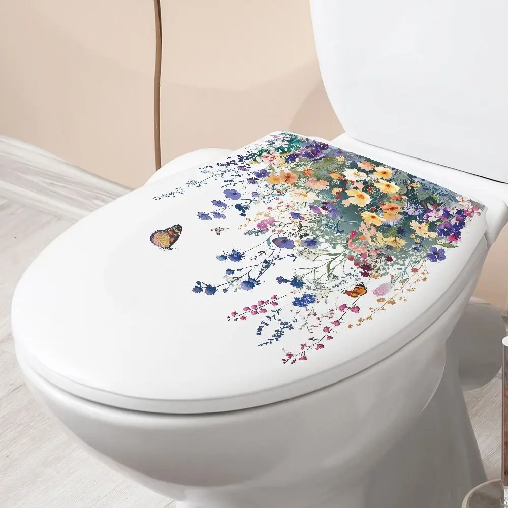 Waterproof Butterfly Flower Toilet Stickers Bathroom Wall Decoration DIY Toilet Lid Sticker Self-Adhesive Home Decor Ornaments