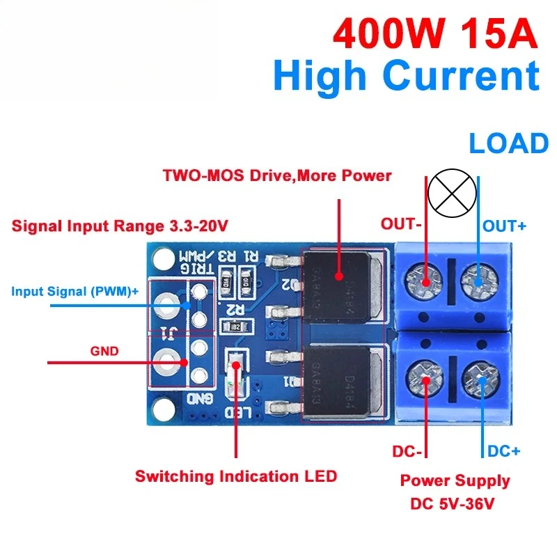 1/5/10PCS 15A 400W MOSFET Trigger Switch Drive Module PWM Regulator Control Panel