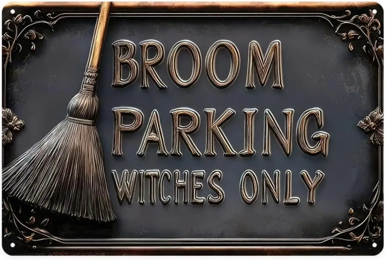 Blechschild „Witches Broom Parking Only“, Vintage-Halloween-Metallschild mit Hexerei-Motiv, ästhetische Raumdekoration für Zuhause und Schlafzimmer
