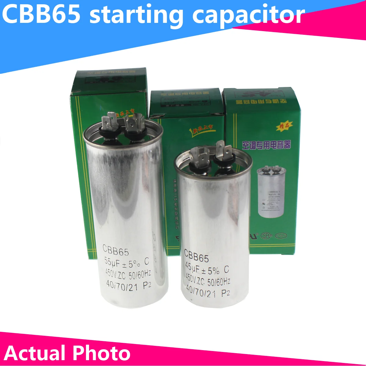 

AC Motor Capacitor Air Conditioner Compressor Start Capacitor CBB65 450VAC 20uF 25uF 30uF 35uF 40uF 45uF 50uF 60uF 70uF 5%