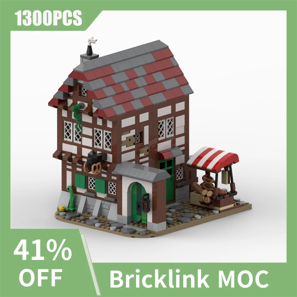 NEW 1300PCS MOC European Medieval Street View Medieval Bakery model DIY creative ideas Retro Toy Birthday Gift building blocks