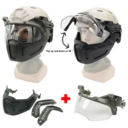 Tactical FAST Helmet Half Face Mask With Flip Goggles Outdoor CS Games Airsoft Paintball Hunting Mask Helmet Accessories