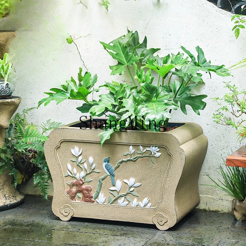 

ZYY landscaping outdoor flower box rooftop large flower pot balcony planting box garden flower pool ornament