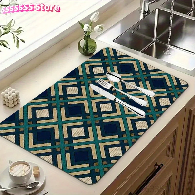 Geometric Plaid Protective Pad - Durable, Absorbent, Suitable for Vintage Ornaments, Style Display And Home Decoration Counterto