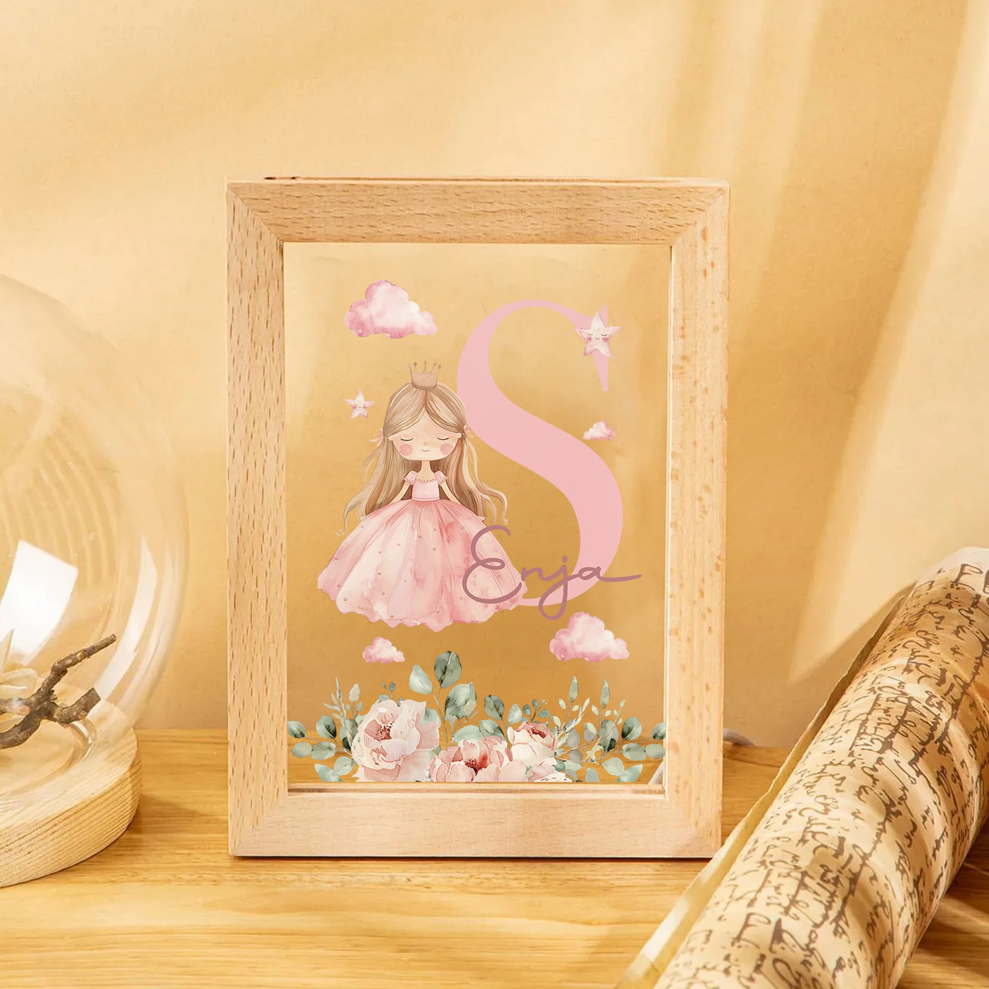 2D شقة مخصصة اسم الأرجواني فتاة LED الاكريليك ليلة ضوء الخشب إطار صور 21x17 سنتيمتر الكرتون الأطفال غرفة نوم الهدايا ديكور المنزل هدية #4