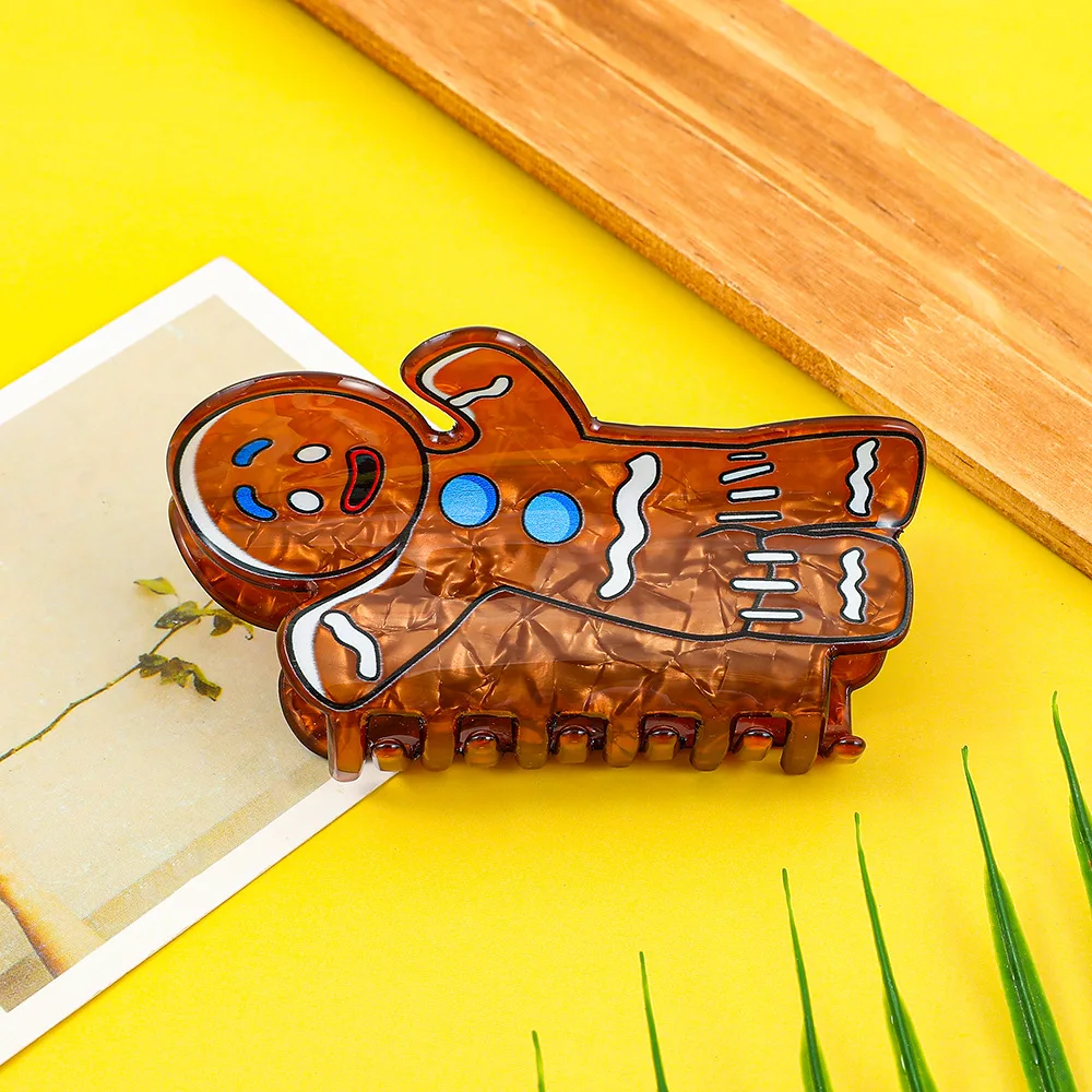 

NEW Cute Gingerbread Man Design Hair Claw Creative Christmas Style Claw Clips Crab Hair Clips for Women Girls Hair Accessories