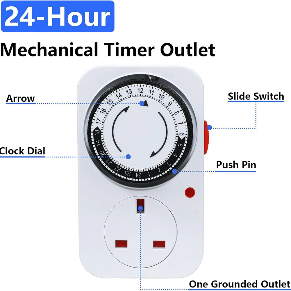 2pcs 24-Hour Mechanical Timer Switches for Home Appliances with 96 Programmable Settings White Delay Timer 122x72mm