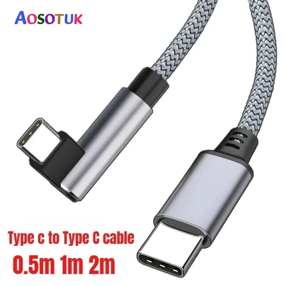 Mobile Phone USB C to USB Type C Cable PD 100W Fast Charging Line Quick Charge 3.0 Right Angle Wire 90 Degree Data 0.5m/1m/2m/3m