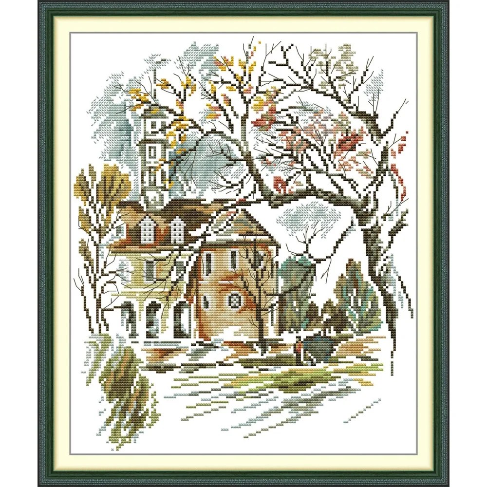 Kit de broderie au point de croix pré-imprimé Joy Sunday News, tissu Aida estampé avec fils DMC, kit de broderie - Paysages en aquarelle 2