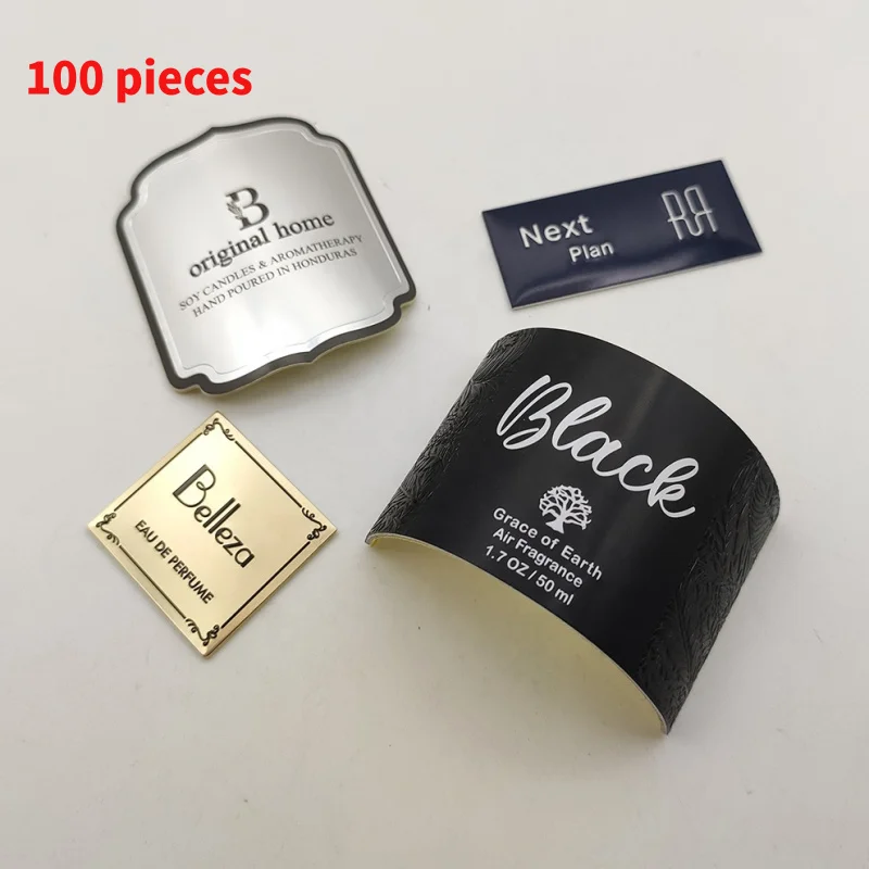 10 0.Zhang.Custom.2025 Hot Sales Custom Design Aluminium 3D Embossed Logo Sticker Metal Decals Fragrance Bottle Perfume Pack