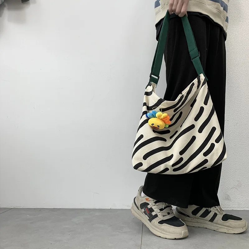 Bolsa de ombro feminina, estampa com listras zebra, bolsa casual feminina, sacola de grande capacidade, reutilizável, algodão, praia, compras