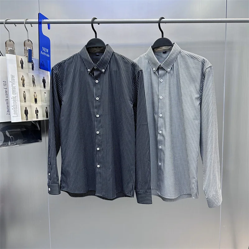 

Fashionable Spring Men's Long Sleeve Casual Striped Shirt Standard Fit Youthful Trend Base Layer Bird Powder Family Brand