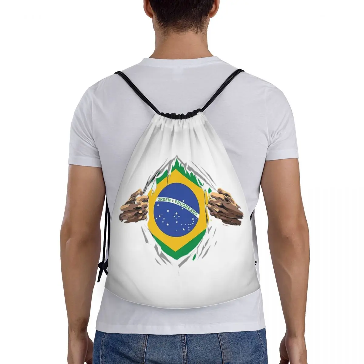 

Brazil National Flag Backpacks Casual Portable Drawstring Bundle Pocket Sundries Bag Book Bags For Man Woman Students