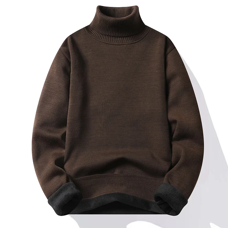Soft Knitted High Neck Sweater Men Full Fleece Lined Thermal Pullover Breathable Long Sleeve Outfit For Fall Winter