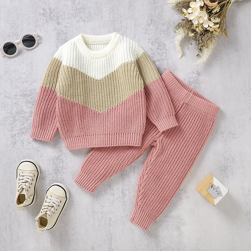 Baby Clothes Set Knit Newborn Girl Boy Long Sleeve Pullover+Pants 2PC Outfit Infant Sweater+Trousers Leggings Warm Autumn Winter