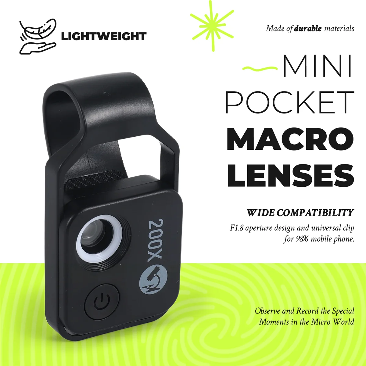 عدسة مجهر تكبير 200X جديدة بدون CPL عدسات ماكرو للجيب الصغير لجميع الهواتف الذكية باللون الأسود #5