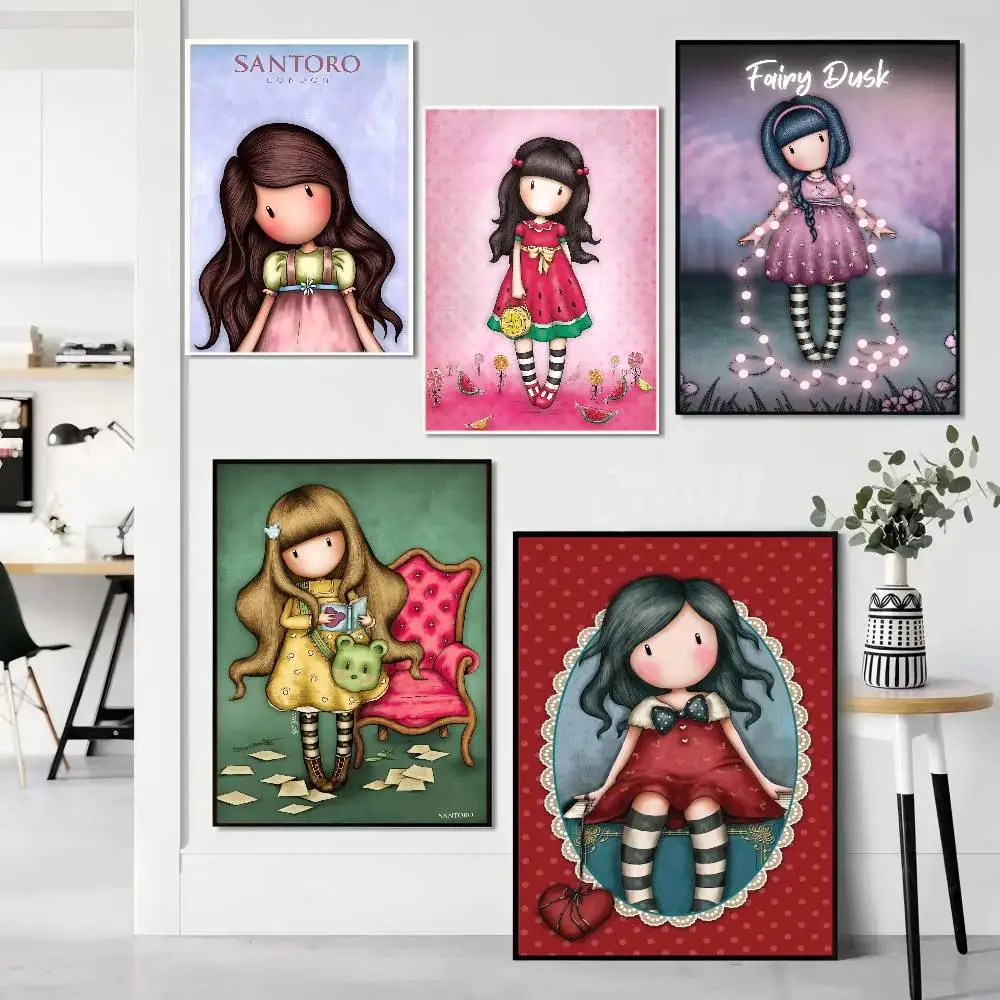 S-Santoro-Gorjuss Cute Cartoon Girl Anime Posters Sticky Whitepaper Sticker DIY Room Bar Cafe Kawaii Room Decor