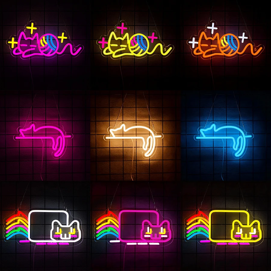 Star Cat Neon Sign for Room Decor,Animal LED Light Up Sign for Bedroom Wall Arts Pet Shop Game Room Bar Party Birthday Kids Gift