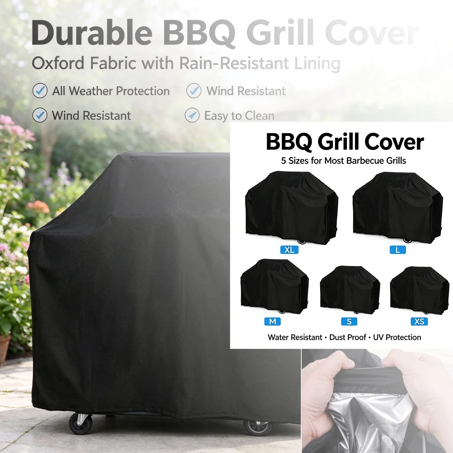 Black Waterproof BBQ Cover Outdoor BBQ Accessories Grill Cover Anti Dust Rain Gas Charcoal Electric Barbeque Protective Cover