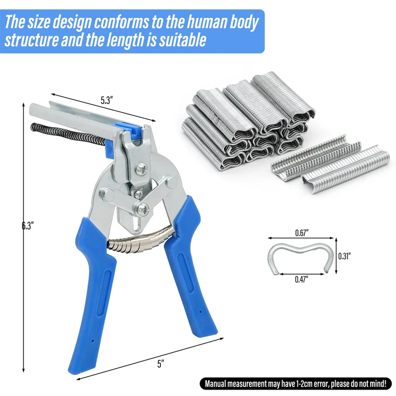 Animal Cage Hog Ring Pliers Tool and 600pcs M Clips Staples Chicken Mesh Cage Wire Fencing Caged Clamp Tools Rabbit Cage Install