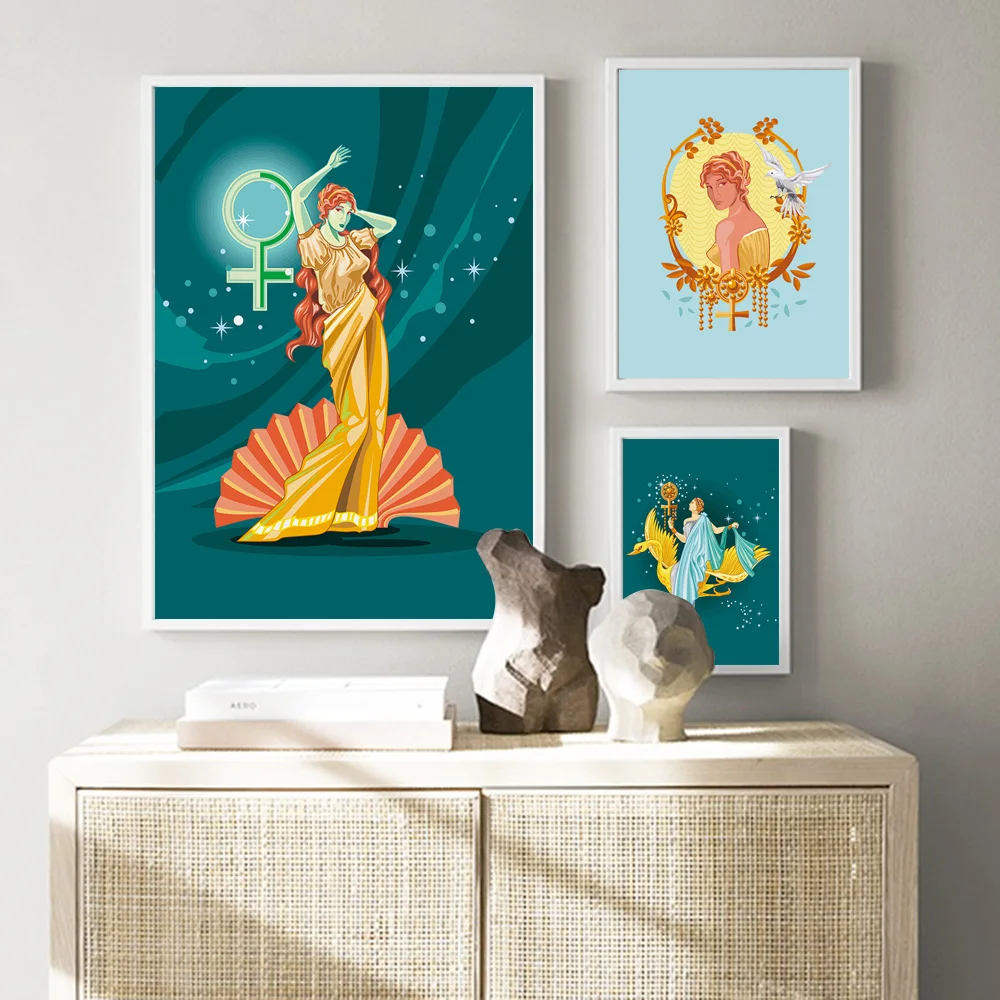 Hermosa nacimiento de diosa griega, pintura en lienzo de afrodita, carteles nórdicos e impresiones, imágenes artísticas de pared, decoración del hogar para habitación de bebés y niños