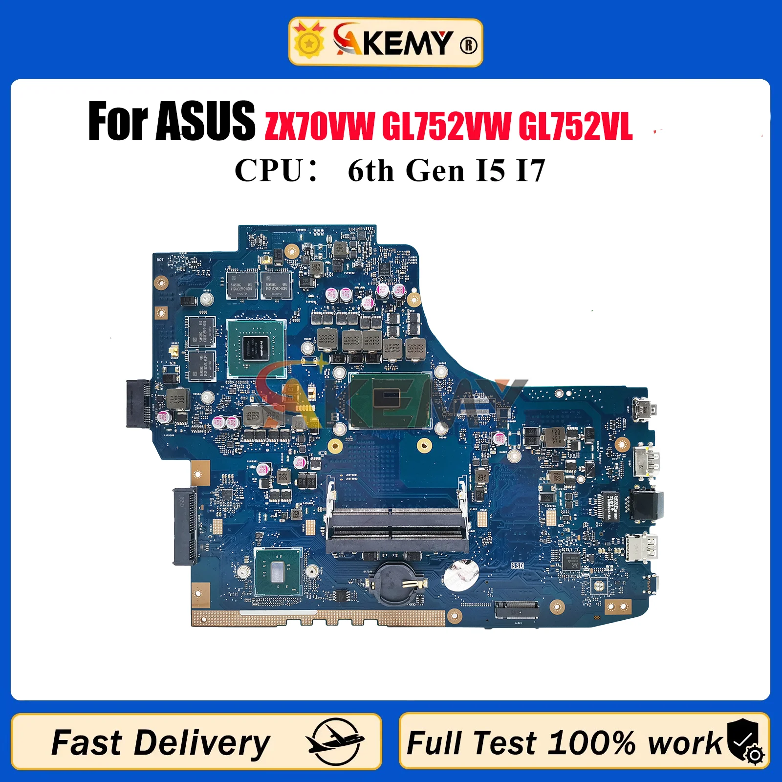

GL752VW Laptop Motherboard For ASUS ROG Strix GL752V ZX70VW GL752VW GL752VL Notebook Mainboard With I5 I7 CPU 100% tests OK stk