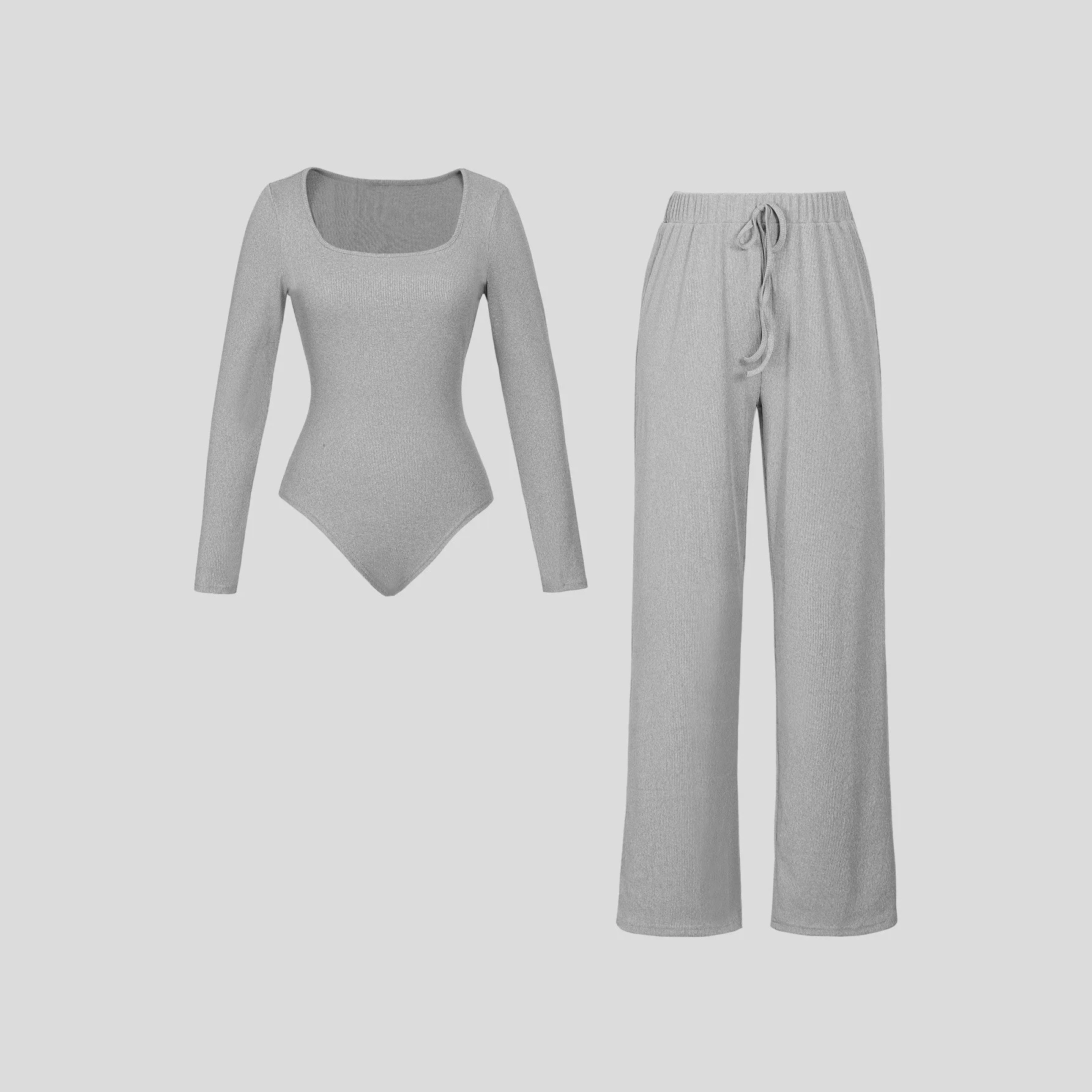 Pajama Sets Sleepwear Round Neck Wide Leg Pants Solid Tie Dye Long Drawstring Waist High Waisted Two Piece Set Loungewear - view 2