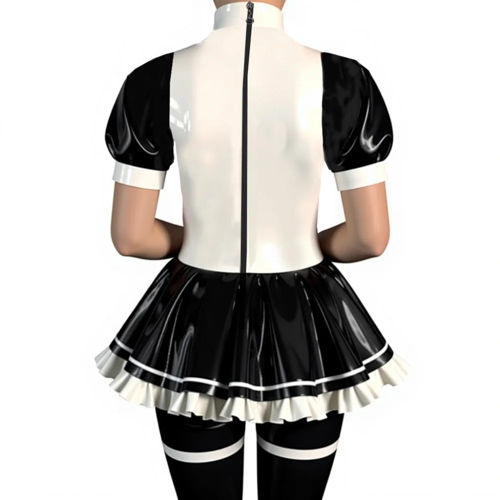 Latex-look PVC Short-Sleeve Sailor Collar Mini Dress Sissy Sweet Navy Style Short Pleated Dress Halloween Party Cosplay Outfits view 2