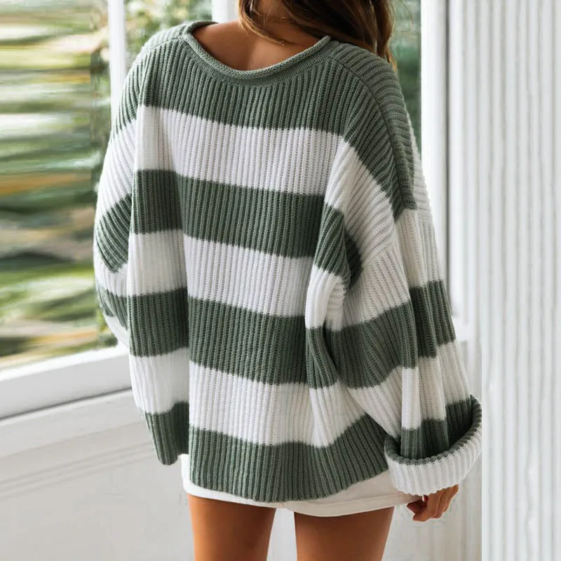 Loose Autumn Winter Striped Sweater Women Pullover O-Neck Womens Sweater Casual High Quality Color Block Sweater Jumper Y2K Tops