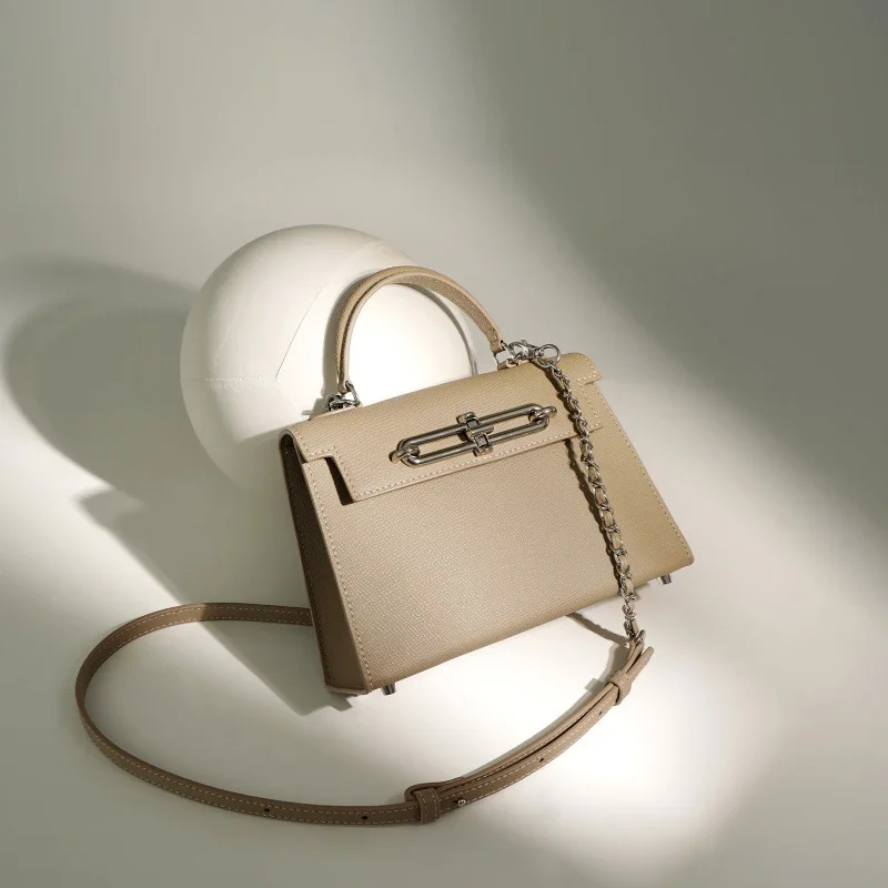 

2025 New Women Casual Crossbody Bag Advanced One Shoulder Bag Small Square Tote Bags Genuine leather Lock Button Ladies Bag