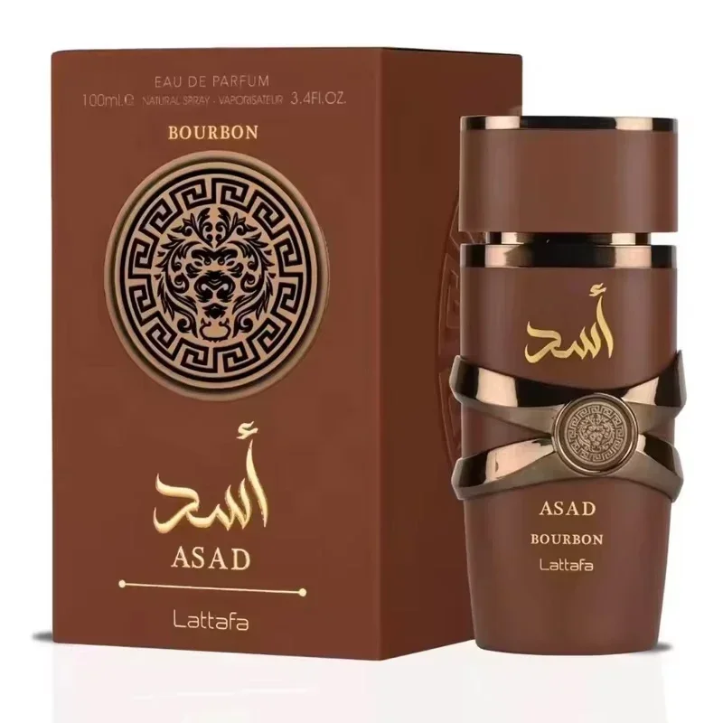 Lattafa Asad Eau De Parfum 3.4oz 100ml عطر دافئ حار كهرماني طويل الأمد للجنسين هدية فاخرة جريئة لعيد الميلاد وعيد الشكر