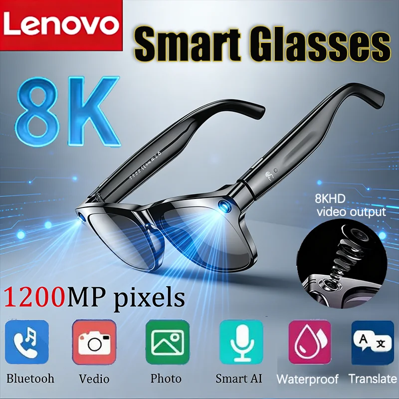 Lunettes intelligentes Lenovo 8K avec caméra, contrôle tactile Chat GPT, lunettes de soleil sport AI, lecteur de musique, appel Bluetooth, traducteur, assistant vocal