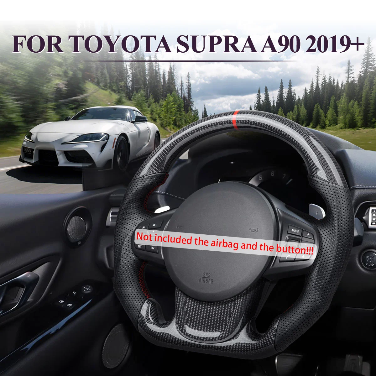 Carbon Fiber Steering Wheel For Toyota Supra A90 GR MK5 2019 2020 2021 2022 2023 2024 Perforated Leather Racing Sport Wheel
