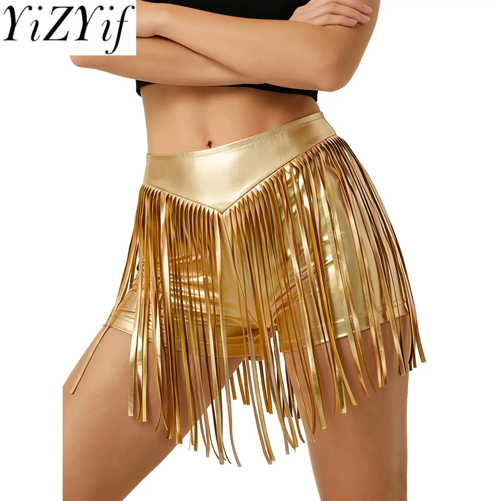 Donne Nappa Jazz Latino Tango Cha-cha Danza Performance Gonne corte Frangia scintillante Pantaloncini lucidi per Party Stage Dancewear