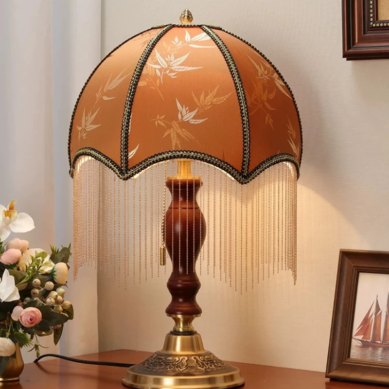 French Retro Tassel LED Floor Lamps Fabric Lampshade Desk Lamp Bedroom Bedhead Living Room Study Room Embellish Reading Lights