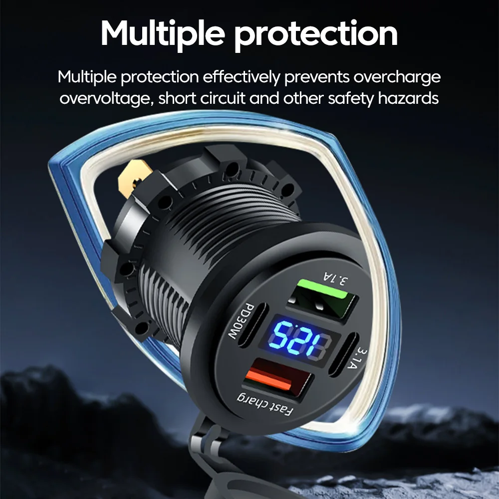 Ładowarka samochodowa 4 w 1 PD30W z szybkim ładowaniem, wyświetlaczem cyfrowym, USB typu C, adapter do zapalniczki samochodowej.