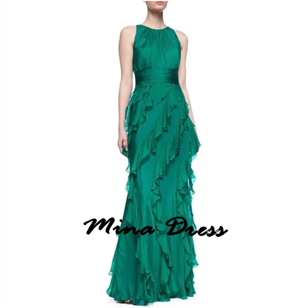 Mina Customized Ruffle Evening Dresses Woman Elegant Womens Party Dresses for Formal Occasions Round Neck Sleeveless Prom Dress