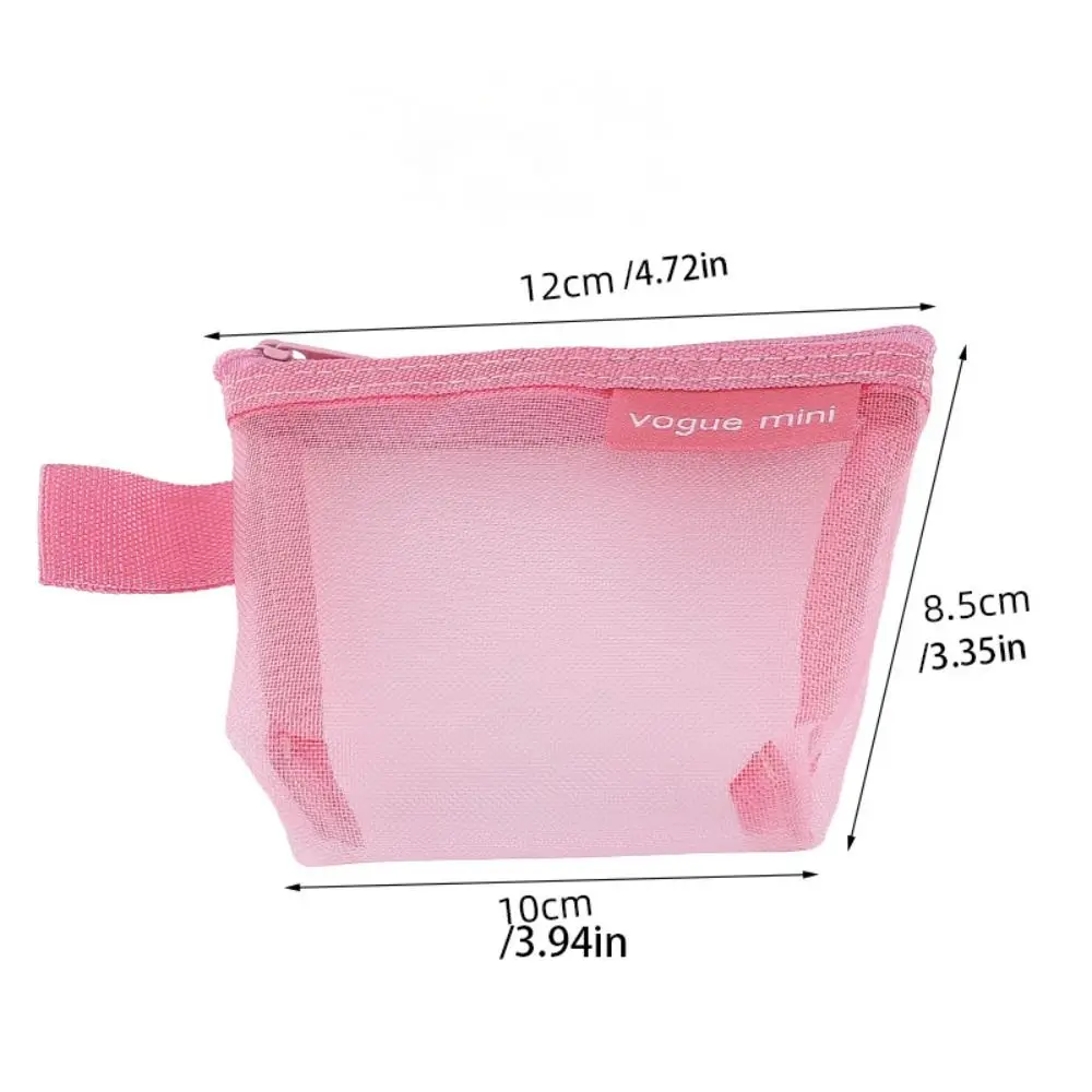 Sac de rangement en maille transparente en Nylon, sac de rouge à lèvres, sac de maquillage, Mini porte-monnaie, porte-carte d'identité de couleur unie, sac à cosmétiques pour femmes