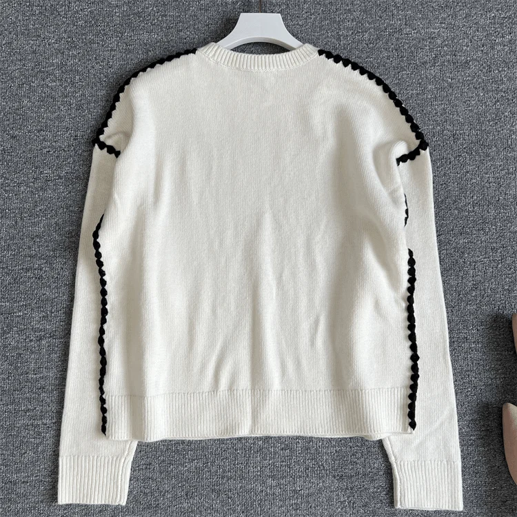 سترة نسائية محبوكة من Ele Long Sve مصنوعة من مزيج الصوف كاجوال فضفاضة تناسب طبقة قاعدة مستديرة Ne irt لربيع الخريف والشتاء #5