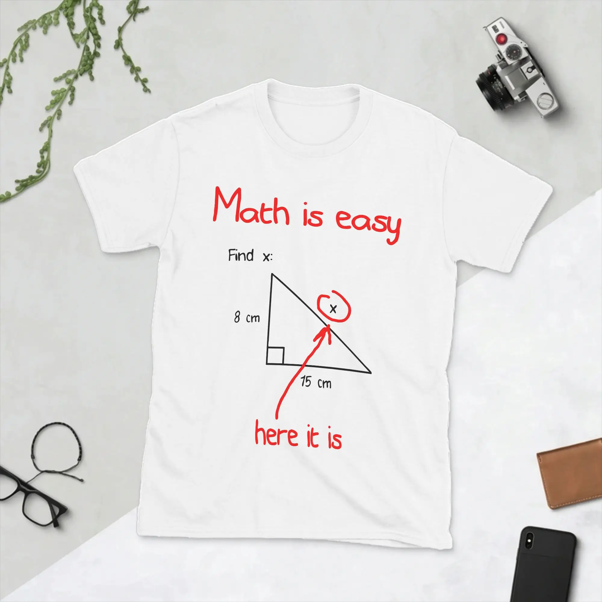 Math is Easy Nerdy Men T Shirt Triangle Vintage Tee Shirt Short Sleeve Round Neck T-Shirt Pure Cotton Big Size Tops