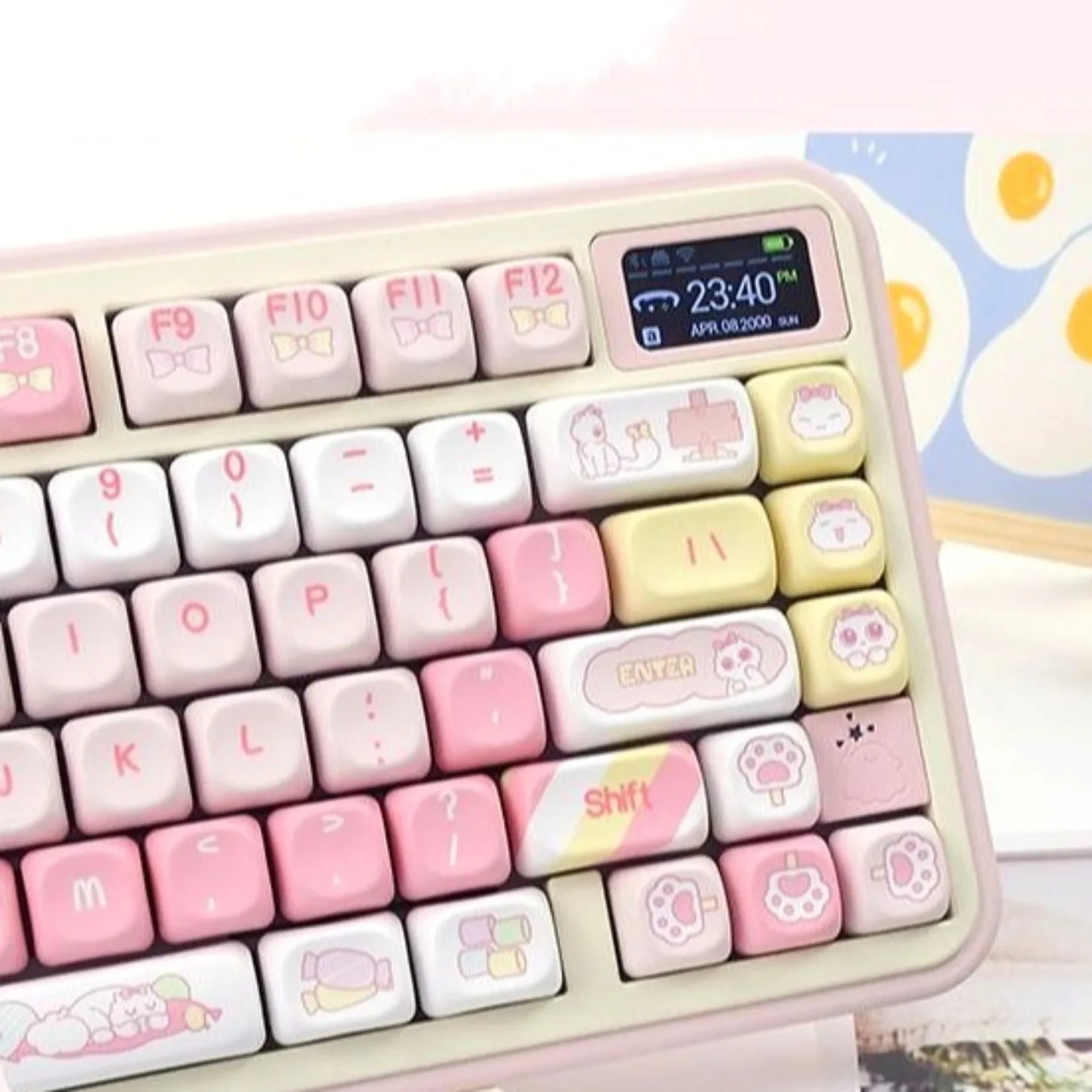 

MOA Sweet Cat Keycap PBT Cute Girl High Beauty Personalized Keycap 130 Keys Suitable for Mechanical Gaming Keyboard