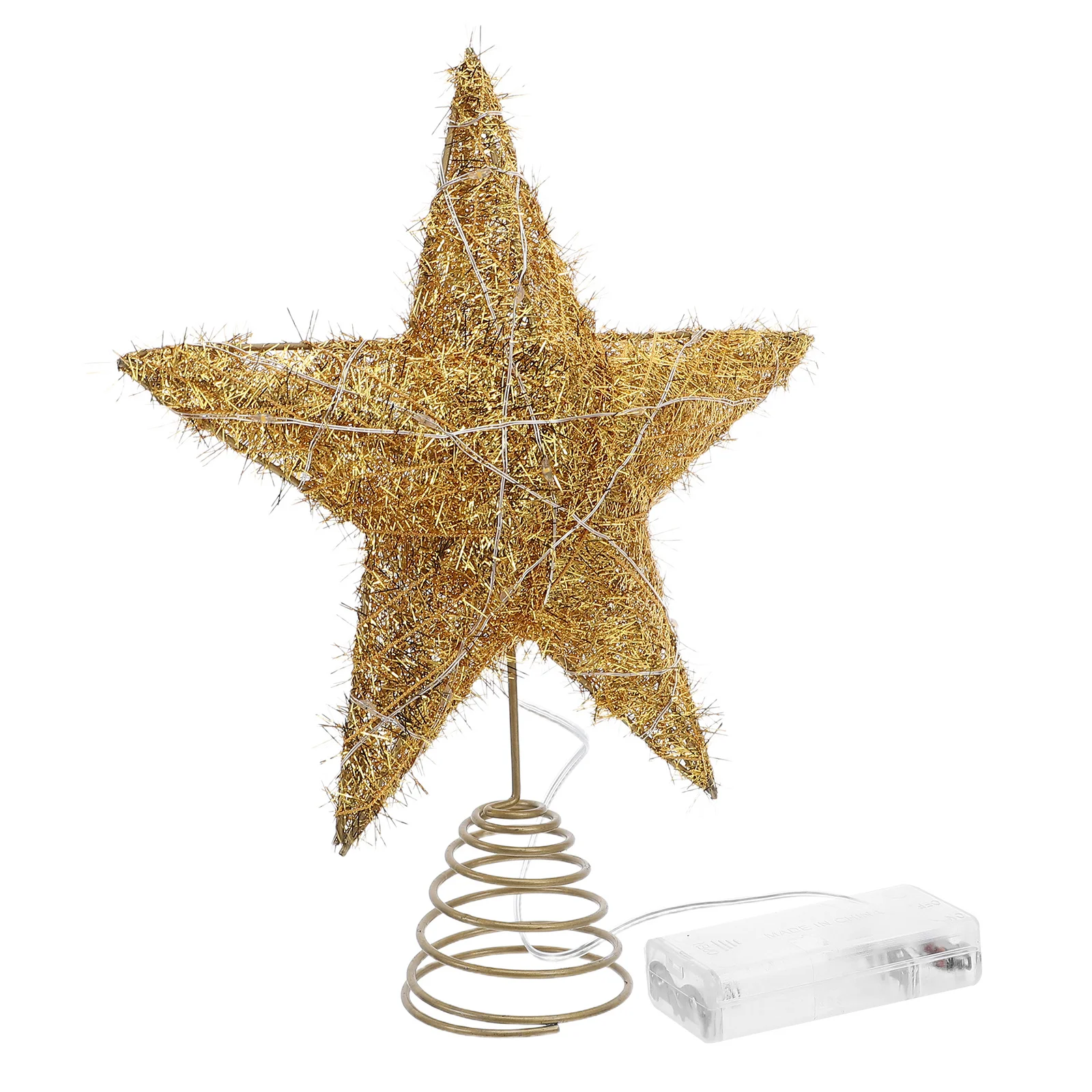 

Golden Christmas Tree Star Topper 20 Warm LED Lights Spring Base Holiday Decoration Xmas Party Ornament Warm Light Tree Topper